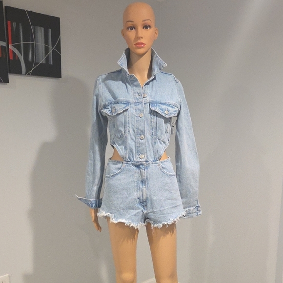 Zara Denim Cutout Jumpsuit - Picture 2 of 14